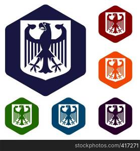 Coat of Arms of Germany icons set rhombus in different colors isolated on white background. Coat of Arms of Germany icons set