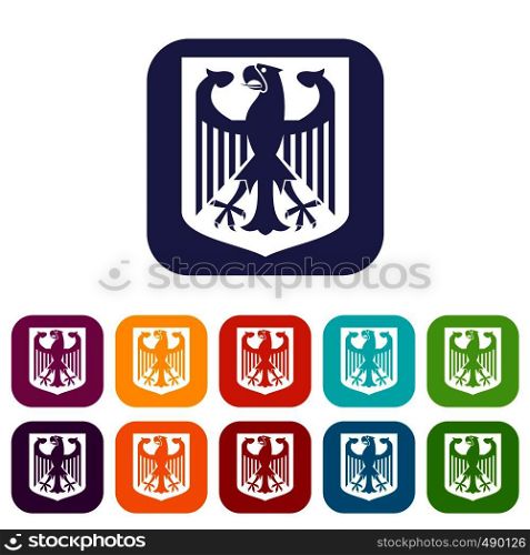 Coat of Arms of Germany icons set vector illustration in flat style in colors red, blue, green, and other. Coat of Arms of Germany icons set