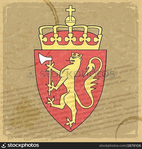 Coat of arms of Norway on the old postage stamp