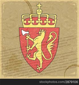 Coat of arms of Norway on the old postage stamp