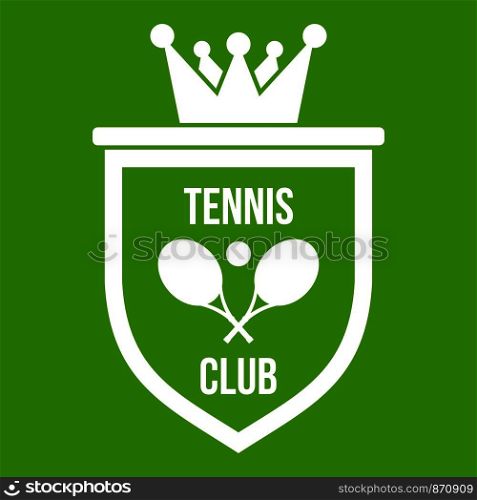 Coat of arms of tennis club icon white isolated on green background. Vector illustration. Coat of arms of tennis club icon green