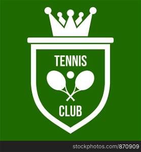 Coat of arms of tennis club icon white isolated on green background. Vector illustration. Coat of arms of tennis club icon green