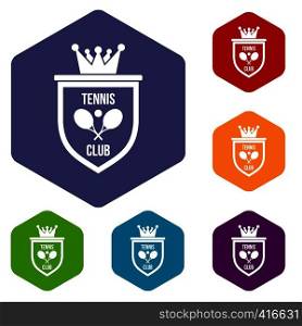 Coat of arms of tennis club icons set rhombus in different colors isolated on white background. Coat of arms of tennis club icons set