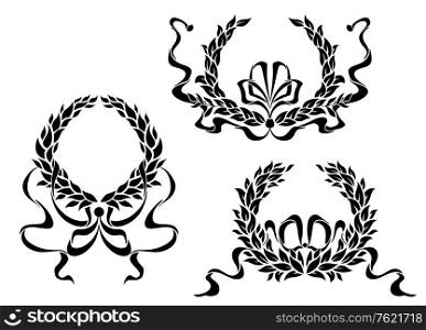 Coat of arms with laurel leaves and ribbons in retro style