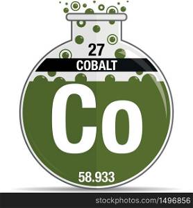 Cobalt symbol on chemical round flask. Element number 27 of the Periodic Table of the Elements - Chemistry. Vector image