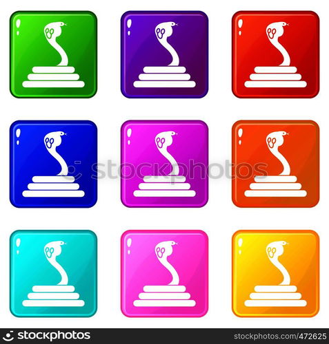 Cobra icons of 9 color set isolated vector illustration. Cobra icons 9 set