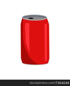 Coca cola red can closeup, aluminum container with hole to drink from it, tasty beverage poured inside, drink vector illustration isolated on white. Coca Cola Red Can Closeup Vector Illustration