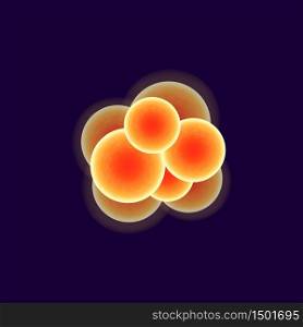 Cocci bacteria cell realistic vector illustration. Connected spheres, pathogenic organism. 3d isolated orange round shape microorganism under microscope on dark blue background. Cocci bacteria cell realistic vector illustration
