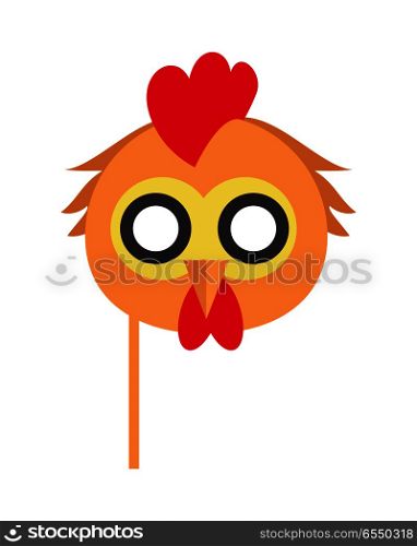 Cock Bird Carnival Mask. Rooster Chicken Hen Fowl.. Cock bird carnival mask vector illustration in flat style. Rooster chicken hen fowl. Funny childish masquerade mask isolated on white. New Year masque for festivals, holiday dress code for kids