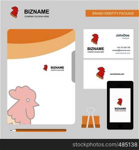 Cock Business Logo, File Cover Visiting Card and Mobile App Design. Vector Illustration