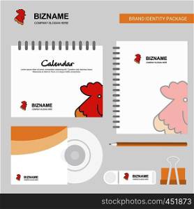 Cock Logo, Calendar Template, CD Cover, Diary and USB Brand Stationary Package Design Vector Template