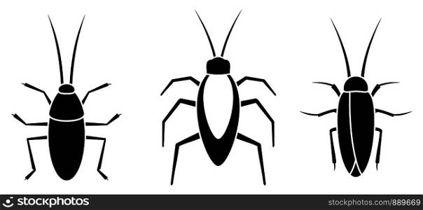 Cockroach insect icons set. Simple set of cockroach insect vector icons for web design on white background. Cockroach insect icons set, simple style