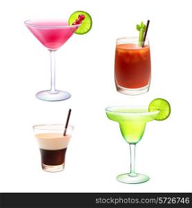 Cocktail alcohol drinks realistic decorative icons set with cosmopolitan bloody mary b-52 margarita isolated vector illustration