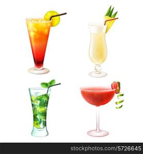 Cocktail alcohol drinks realistic decorative icons set with sex on the beach pina colada mojito strawberry margarita isolated vector illustration