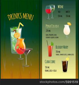 Cocktail Bar Menu. Cocktail bar menu brochure template with alcohol drinks symbols vector illustration