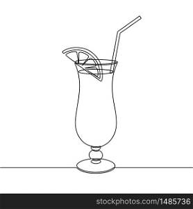 Cocktail drink continuous one line drawing. Black and white sketch vector illustration.. Cocktail drink continuous one line drawing. Black and white vector illustration.