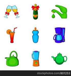 Cocktail drink icons set. Cartoon set of 9 cocktail drink vector icons for web isolated on white background. Cocktail drink icons set, cartoon style