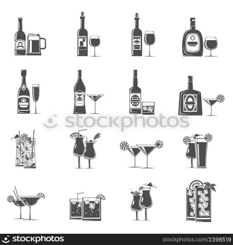 Cocktail drinks and refreshments icons black set isolated vector illustration. Cocktail Icons Black