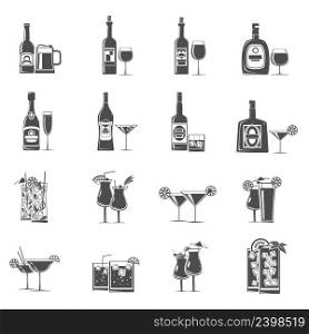 Cocktail drinks and refreshments icons black set isolated vector illustration. Cocktail Icons Black