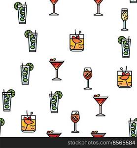 cocktail glass drink alcohol bar Vector Seamless Pattern Thin Line Illustration. cocktail glass drink alcohol bar vector seamless pattern