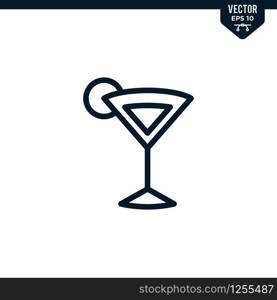Cocktail Glass icon collection in outlined or line art style, editable stroke vector