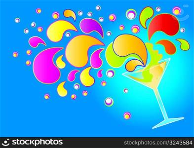 cocktail glass making a splash. Funky Cocktail, vector illustration