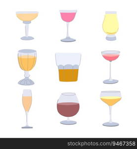 cocktail glasses set cartoon. glass drink, bar wine, martini liquor cocktail glasses sign. isolated symbol vector illustration. cocktail glasses set cartoon vector illustration
