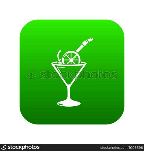 Cocktail icon green vector isolated on white background. Cocktail icon green vector