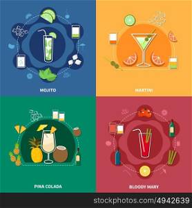 Cocktail Icon Set. Cocktail icon set with different drinks and their ingredients isolated vector illustration