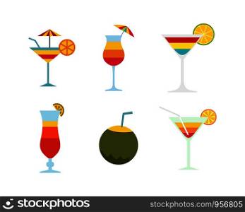 Cocktail icon set. Flat set of cocktail vector icons for web design isolated on white background. Cocktail icon set, flat style