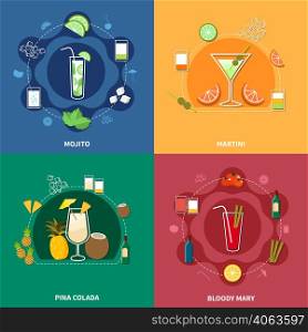 Cocktail icon set with different drinks and their ingredients isolated vector illustration. Cocktail Icon Set