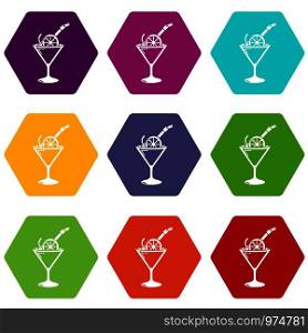 Cocktail icons 9 set coloful isolated on white for web. Cocktail icons set 9 vector