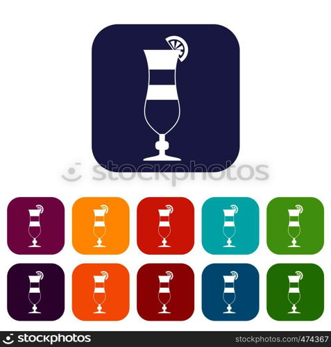 Cocktail icons set vector illustration in flat style In colors red, blue, green and other. Cocktail icons set