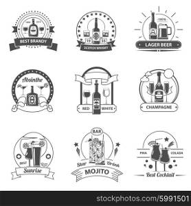 Cocktail Label Set. Cocktail label set with premium quality strong liquids beer and wine elements isolated vector illustration