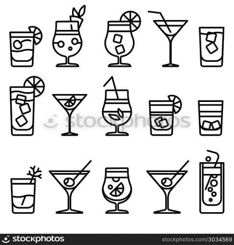 Cocktail line icons. Cocktail thin line icons. Alcohol cocktails drinks vector outline symbol or party cocktail signs