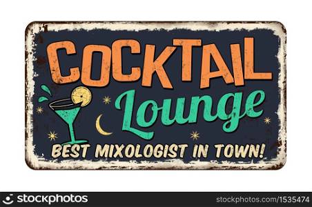 Cocktail lounge vintage rusty metal sign on a white background, vector illustration
