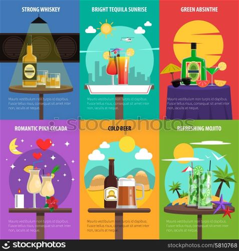 Cocktail mini poster set with strong alcohol drinks isolated vector illustration. Cocktail Poster Set