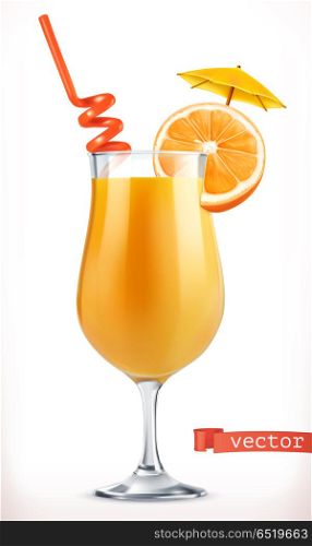 Cocktail orange. Fruit juice. 3d vector icon