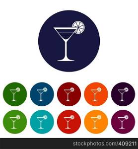 Cocktail set icons in different colors isolated on white background. Cocktail set icons