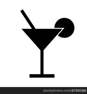Cocktail, vector. Cocktail black icon, glass with drinking straw isolated on white background.