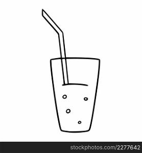 Cocktail with a straw. A cold drink in a glass. Vector icon in doodle style.