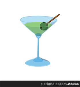 Cocktail with green olive icon in cartoon style on a white background . Cocktail with green olive icon, cartoon style