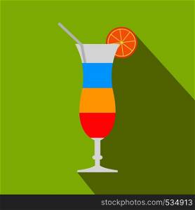 Cocktail with lemon icon in flat style with long shadow. Drink and rest symbol. Cocktail with lemon icon, flat style