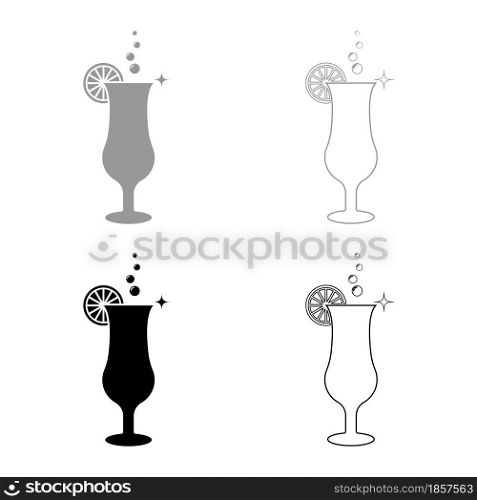 Cocktail with lemon on glass set icon grey black color vector illustration flat style simple image. Cocktail with lemon on glass set icon grey black color vector illustration flat style image