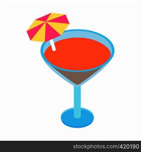 Cocktail with umbrella isometric 3d icon on a white background. Cocktail with umbrella isometric 3d icon