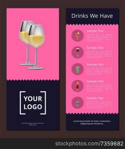 Cocktails menu cover design list of drinks we have, prices and ingredients, choose refreshing alcohol beverage, bar card with beverages to order vector. Cocktails Menu Cover Design with List of Drinks