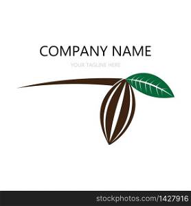 cocoa, cocoa beans and leaf illustration logo vector