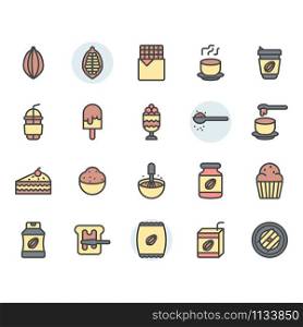 Cocoa icon and symbol set in. color outline design