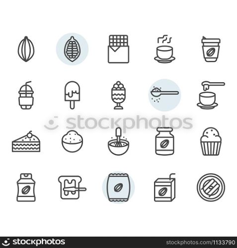 Cocoa icon and symbol set in outline design