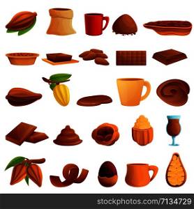 Cocoa icons set. Cartoon set of cocoa vector icons for web design. Cocoa icons set, cartoon style